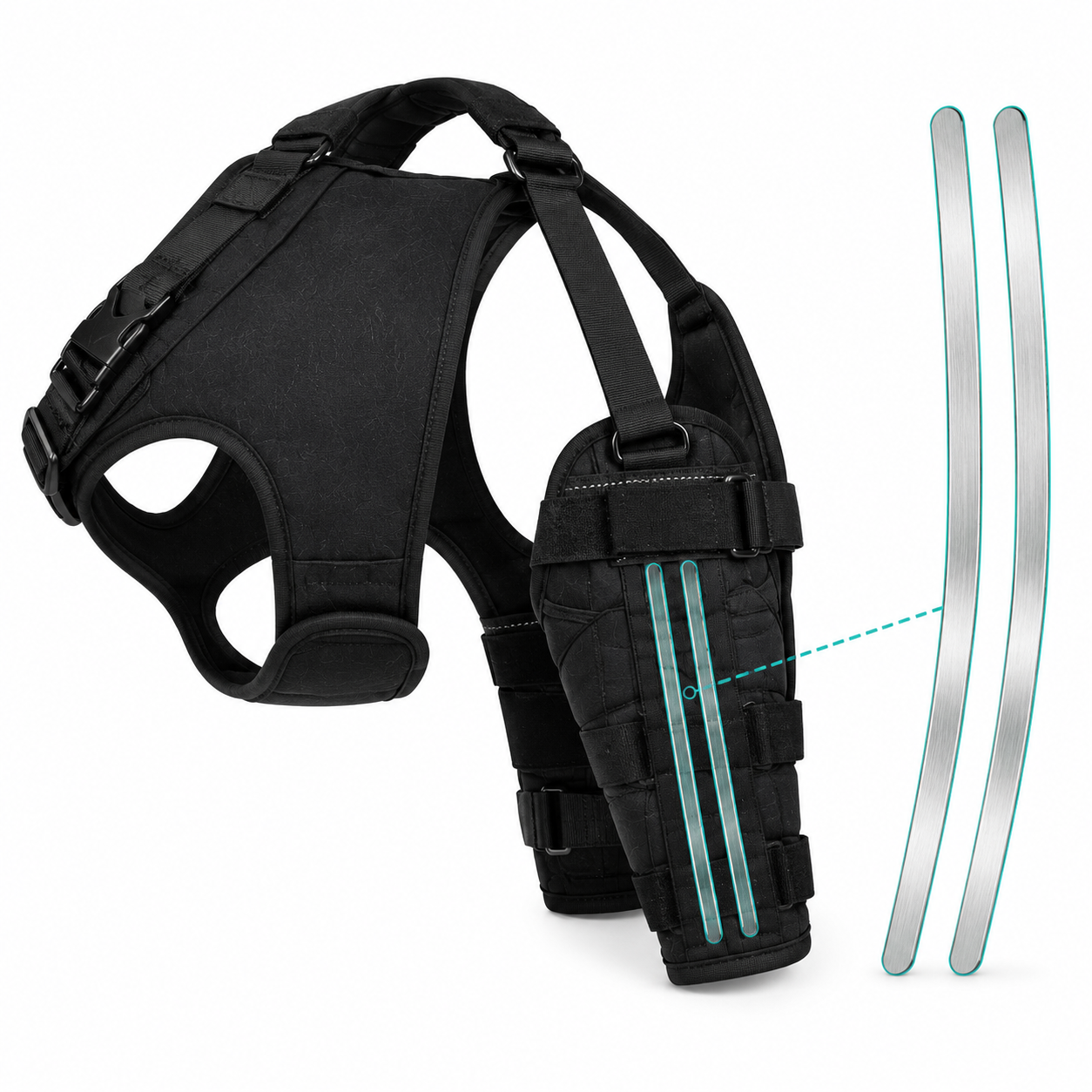 The Steady Leg Lift dual-leg knee brace with internal medical-grade metal support rods visible